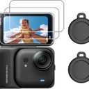 AMAZEAR Screen Lens Protector for Insta360 GO Ultra Accessories, Insta 360 Go-Ultra 3 Tempered Glass Screen Protective Cover & 2 Silicone Lens Cap Combo, 9H Hardness, Touch Sensitive, HD