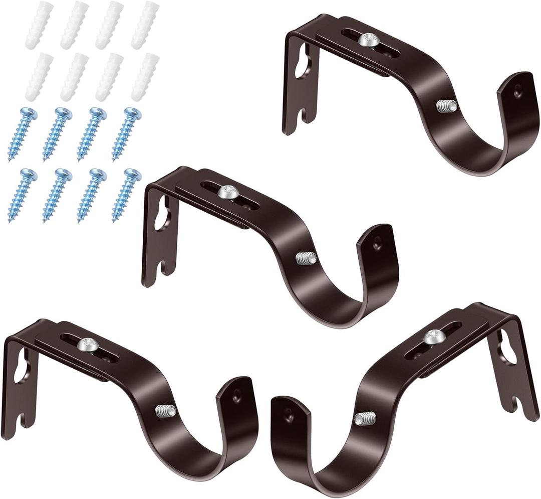 Frienda 4 Pcs Bronze Curtain Rod Support Brackets Adjustable Curtain Rod Hangers for 1 Inch Diameter General Hardware Holders Wall Bracket Hanger Hooks with Screws