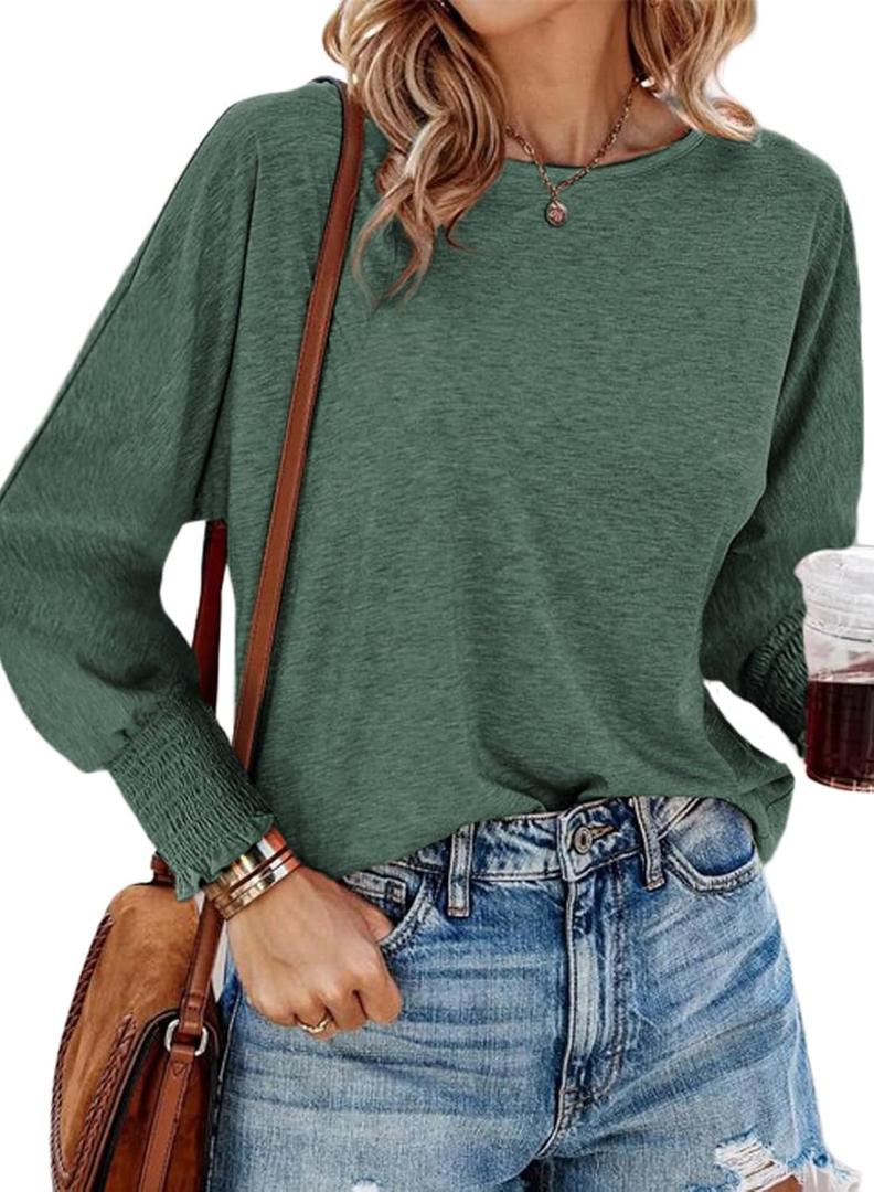 Dokotoo Womens Tops Long Sleeve Tops Shirts 2025 Spring Trendy Business Work Loose Basic T-Shirts (Green, XXL)
