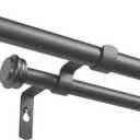 EXCLUSIVE HOME Topper Double Curtain Rod and Finial Set, Gunmetal, 36"-72"