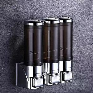 Shower Soap Dispenser 3-Chamber,Drill Free with Glue or Wall Mount with Screws Manual Hand 300ML Dispenser Shampoo Shower for Bathrooms,Chrome