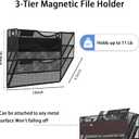 3-Tier Magnetic File Holder, No Drilling Installation File Cabinet Organizer, Black Magnetic File Organizer, Magazine Rack, Magnetic Paper Holder for Refrigerator, File Cabinets, Whiteboard