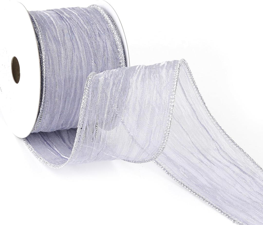 2 x MAYREEL Dusty Purple Wired Ribbon 2.5 Inch Metallic Lavender Sheer Wire Ribbon for Easter's Day Christmas Tree Wreaths Bows Rustic Wedding Gift Wrapping Farmhouse Crafts 10 Yards