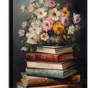 Moody Flower Books Canvas Wall Art, Vintage Spring Wildflowers Poster Prints Dark Academia Floral Gallery Wall Decor Picture Easter Flower Paintings Artwork for Bedroom Living Room Decoration (24"L x 16"W)