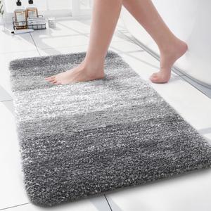 Arotive Microfiber Bathroom Rugs, Shaggy Soft and Absorbent Bath Rug, Non-Slip, Thick Plush Machine Washable Dry Bath Mats for Bathroom, Tub and Shower, 24x16, Grey, Rectangular
