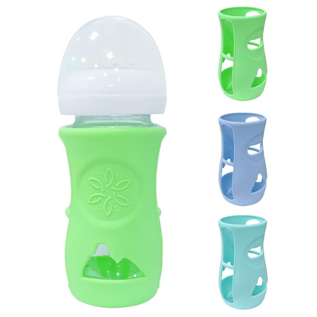 3 Pack Glass Baby Bottle Sleeve for Philips Avent, Anti Breakage Bottle Holder for Baby - Blue + Green + Cyan, 8 oz