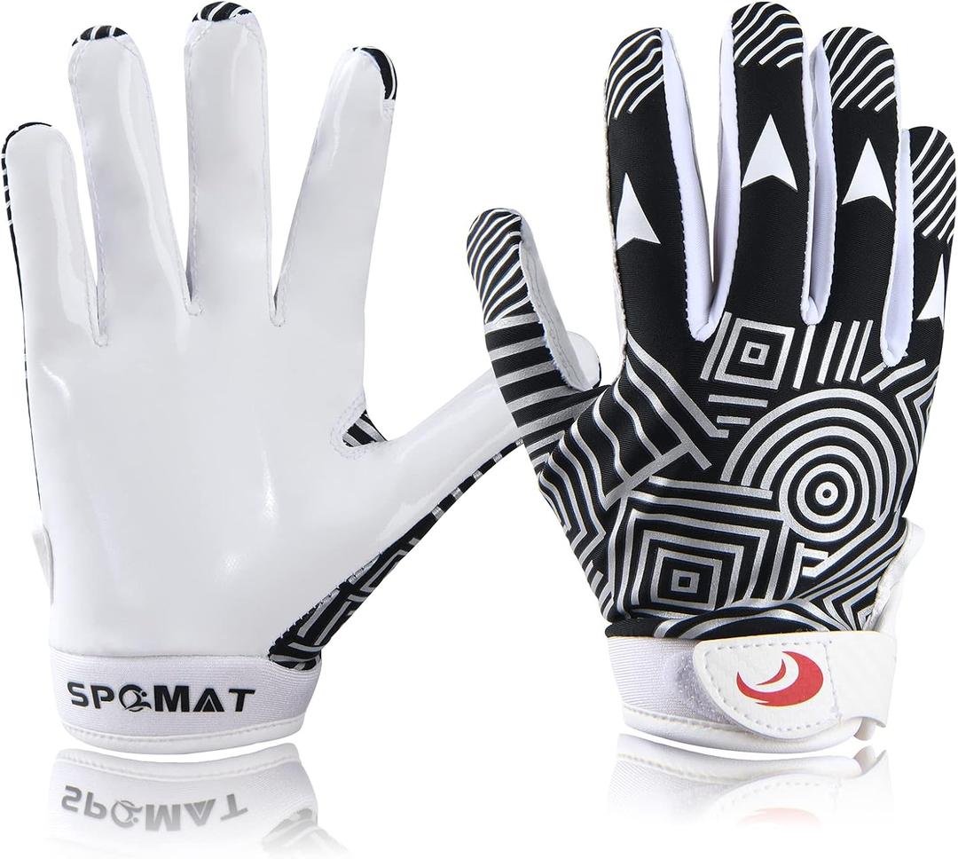 SPOMAT Youth Football Gloves Kids Silicone Grip Receiver Gloves with Super Stick Ability for Best Game Experience, Rocket Black XS/ S