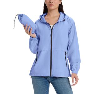 SaphiRose Lightweight Rain Jacket Women Waterproof Raincoat Packable (Blue) M