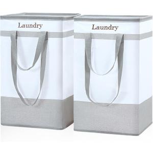 FairyHaus Laundry Basket 100L, 2Pack Laundry Hamper with Easy Carry Handles, Collapsible Laundry Baskets Hampers for Bathroom Clothes Storage Grey