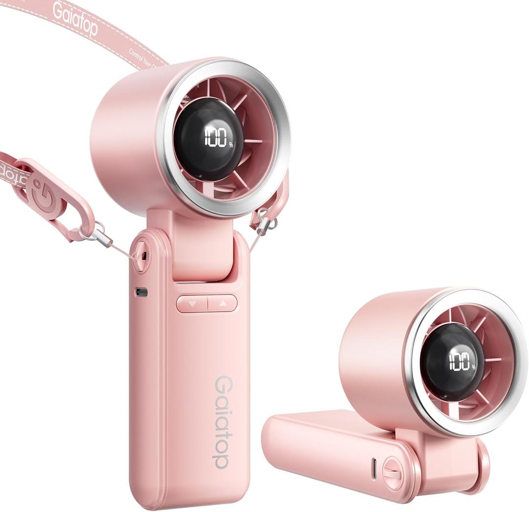 Gaiatop Portable Handheld Turbo Fan, 15 Hrs Cooling, 180 Foldable 4-in-1 Hand Held Fans, 6-Speed (1-100) Personal Mini Handheld Fans, Small Portable Fan for Travel, Working, Outdoor Women Gifts, Pink