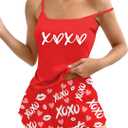 VVNTY Valentines Pajamas for Women: Valentines's Cami Top and Heart Shorts Camisole Pjs Set Loungewear Sleepwear (Medium, Red4)
