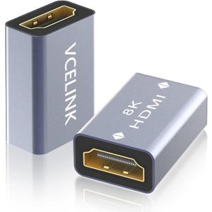 VCELINK HDMI Coupler 8K, HDMI 2.1 Female to Female Extension Adapter to Extend 2 Short Cables, Support 8K@60Hz / 4K@120Hz 120UHD, 3D, HDR, ARC Compatible with Laptop, PC, Monitor, Roku TV, 2 Pack