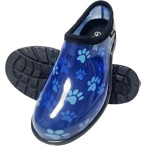 Flat Garden Shoes for Women Waterproof Slip-On Womens Rubber Rain Shoes Gardening Clogs with Comfort Insole Blue Dog Paw Size 8
