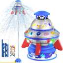 COCASES Water Sprinkler for Kids, UFO Water Rocket with Light for Kid, Outdoor Summer Kids Sprinkler Water Toy Play for Yard Backyard Pool Lawn Garden Birthday Gift for Boys Girls Ages 3-12 Year Old (Red)