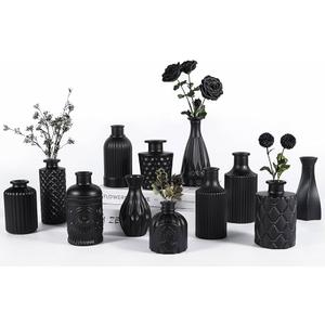 TBWIND 12pcs Glass Bud Vases Set, Small Vases for Flowers, Black Bud Vase for Centerpieces in Bulk, Mini Vintage Vase for Rustic Wedding Decorations, Office and Home Table Flower Décor-Black