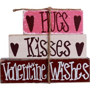 Valentines Decor, Rustic Wooden Book Stack with Heart and Love Signs for Home, Tiered Tray, Shelf, and Fireplace Mantel (Vbook-2)