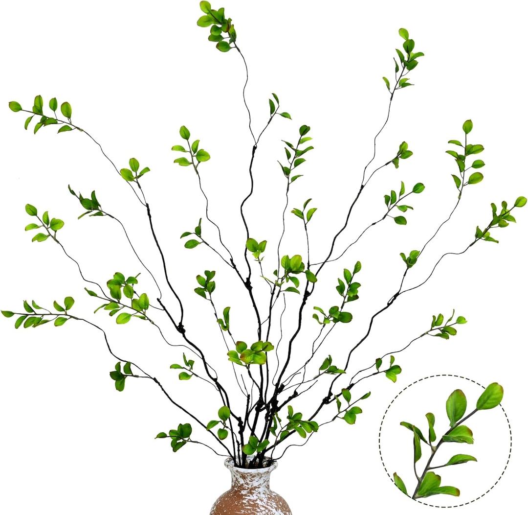 Waipfaru 4PCS Artificial Ficus Branches for Vase, Faux Greenery Stems for Vase Filler, 47in Realistic Flexible Eucalyptus Stems Fake Artificial Twig Plants Indoor Home Tables Centerpieces Office Decor