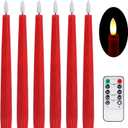 Red Real Wax LED Flameless Taper Candles with Remote and Timer, 9.65 Inch Flameless Candlesticks, Dripless Battery Operated Candles with 3D Flickering Flame - Set of 6