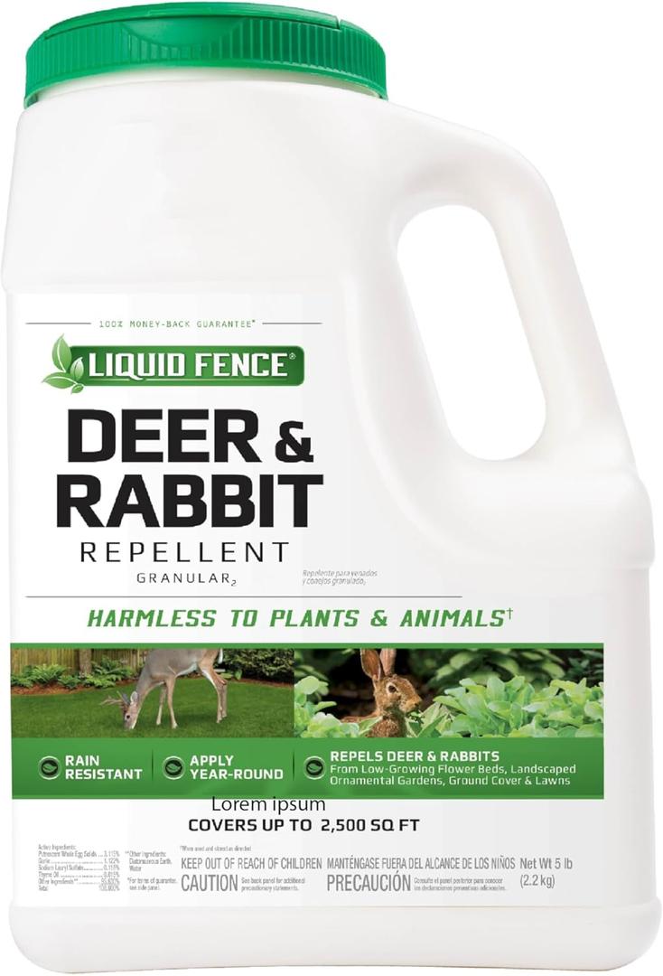 Liquid Fence Deer & Rabbit Repellent Granular, White, 5LB (1 Pack)
