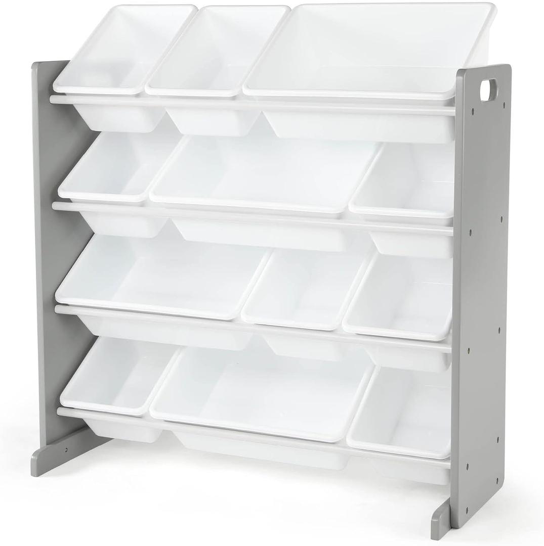 Humble Crew, Grey/White Kids Toy Organizer with 12 Storage Bins, Toddler