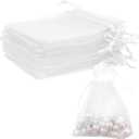 Organza Bags, White Organza Bags, 50Pcs, Sheer Organzas Bag 3 x 4 inch, Jewelry Gift Bags, Party Favor Bags with Drawstring, Mesh Gift Pouches Mini Candy Pouch for Wedding Christmas Party