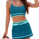 Blooming Jelly Women's High Waisted Bikini Sets Sporty Two Piece Bathing Suits Color Block Swim Skirt Swim Suits 2025 (Medium, Dark Cyan)