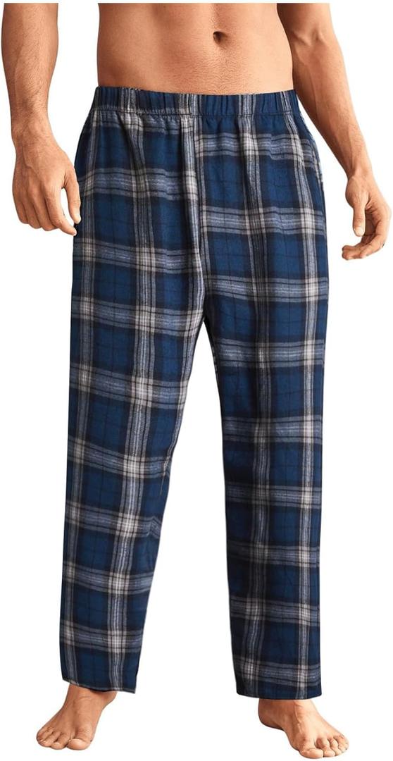 WDIRARA Men's Elastic Waist Flannel Pajama Pants Plaid Sleep Bottoms Lounge (XX-Large, Dark Blue)
