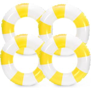 Whaline 4Pcs Inflatable Swimming Float Toy Striped Swim Ring Fun Print Pool Lounger Tube for Summer Swimming Beach Party