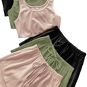 GORGLITTER Summer Outfits for Women 2025 Vacation Beach 6 Pieces Crop Tank Top and Shorts Matching Sets (Medium, Green, Black and Pink)