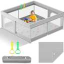Omzer Baby Playpen with Mat 50x50inch: Large Playpen for Babies and Toddlers Indoor Safety Play Pen with Soft Breathable Mesh - All-Wrapped Sponge Sturdy Play Yard with Stable Magic Sticker