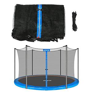 14FT Trampoline Replacement Safety Enclosure Net for 6 Straight Poles Round Frame Trampolines, Breathable and Weather-Resistant Trampoline Net with Adjustable Straps (Net Only) Blue