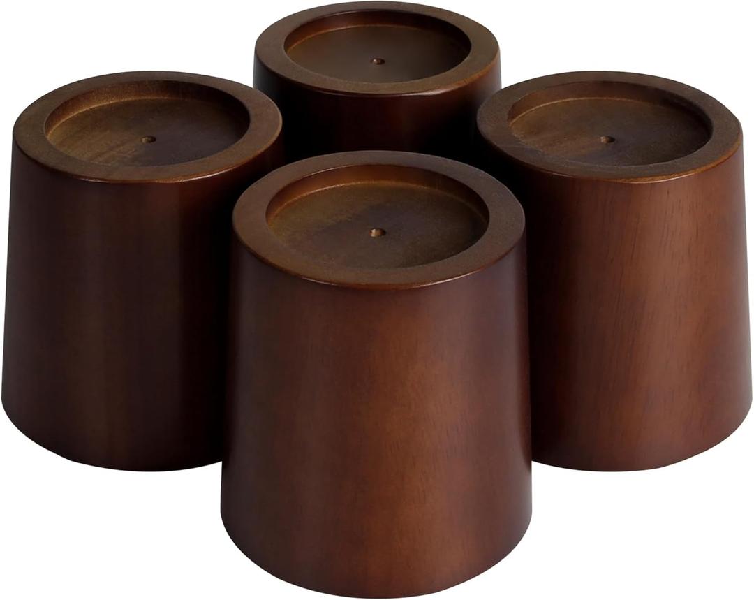 OneDream Wood Bed Furniture Risers Blocks - 4 inch Set of 4 Bed Risers, Heavy Duty Solid Wood Round Risers, Sofa Riser with Non-Slip Pad, Create Storage Space and Easy Cleaning for The Sweeper (4 Inches)