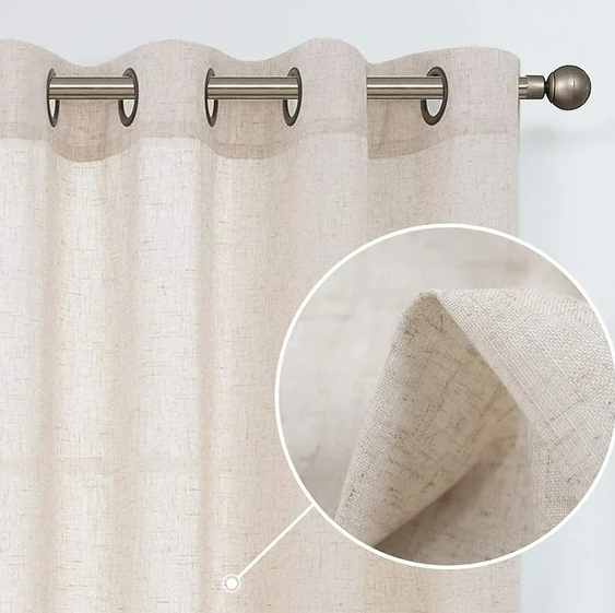 Linen Blended Crude Curtains Light Filtering Semi Sheer Curtains 2 Panels for Living Room Bedroom Grommet Drapes 50" x 100"