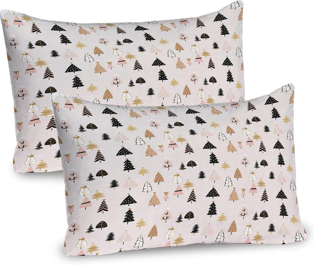Lunarable Christmas Pillow Sham Set of 2, Minimalistic Delicate Modern Abstract Xmas Theme with Blush Background, Quality Microfiber Bedding Item for All Seasons, 30" x 20", Eggshell Beige Black
