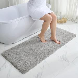 Gray Bathroom Runner Rug 24x59 Non Slip Fluffy Long Bath Mat for Bathroom Floor Washable Plush Luxury Bath Rug for Tub Absorbent Shower Sink Mat Bedside Rug (Grey)