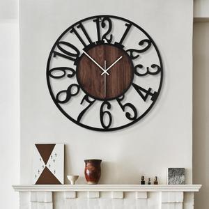 LEIKE Large Wall Clocks,Silent,Non Ticking,Battery Operated Big Retro Round Modern Wood Wall Clock for Living Room, Bedroom, Dinning Room, Farmhouse, Office, Home Decor-20 Inch (Black-Arabic Number)
