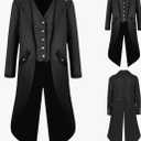 Men's Steampunk Vintage Tailcoat Jacket Gothic Medieval Coat for Halloween Costume, XXL