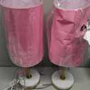 Luvkczc Minimalist Table Lamp Set of 2, Nightstand Lamp for Bedroom Living Room, Modern Pull Chain Bedside Lamp with Marble Base, Fabric Shade, Small Desk Lamp for Home, Office, Reading,Pink