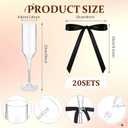20 Set Plastic Champagne Flutes with Satin Ribbon Bow, 5 oz Clear Disposable Wine Glasses Plastic Champagne Ribbed Glasses Bulk Stackable Cocktail Cups for Wedding Birthday Party Bar(9 Inches)