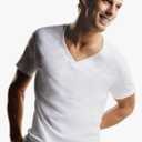 Hanes Men's V-Neck, Cotton Moisture-Wicking White Tee Undershirts, 6 Pack