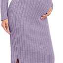 CYCLAMEN Off-Shoulder Maternity Sweater Dress Rib Knit Long Sleeve Dresses with Side Slit Pregnancy Clothes Baby Shower (X-Large, Purple)