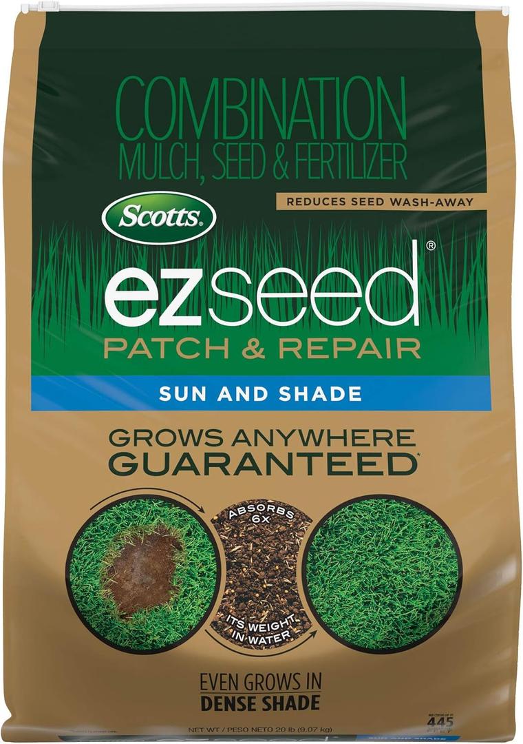 Scotts EZ Seed Patch & Repair for Sun and Shade Combination Mulch, Sun and Shade Grass Seed and Fertilizer for Bare Spots and Repair, Grows Anywhere, 20 lbs.