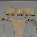 ZAFUL Metal Ring Bandeau Bikini Set Tie Side Bathing Suit High Cut 2 Piece Swimsuit Cutout Swimwear (Small, Beige)