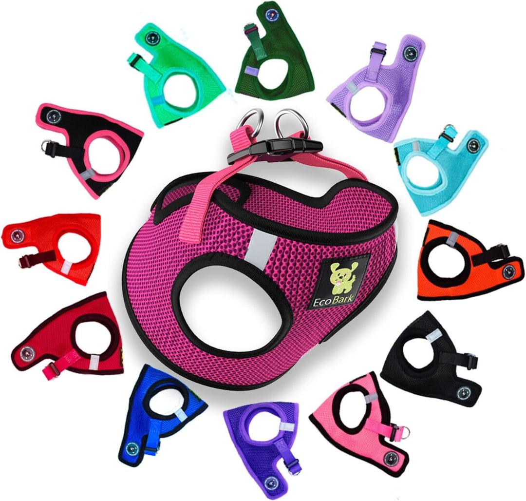 EcoBark Step in Dog Harness - Eco-Friendly Dog Harnesses for for Small & Medium Breed Dogs - Reflective and Adjustable Chest Body Halter Vest -Soft Luxurious Mesh (Fuchsia Pink, XL) 