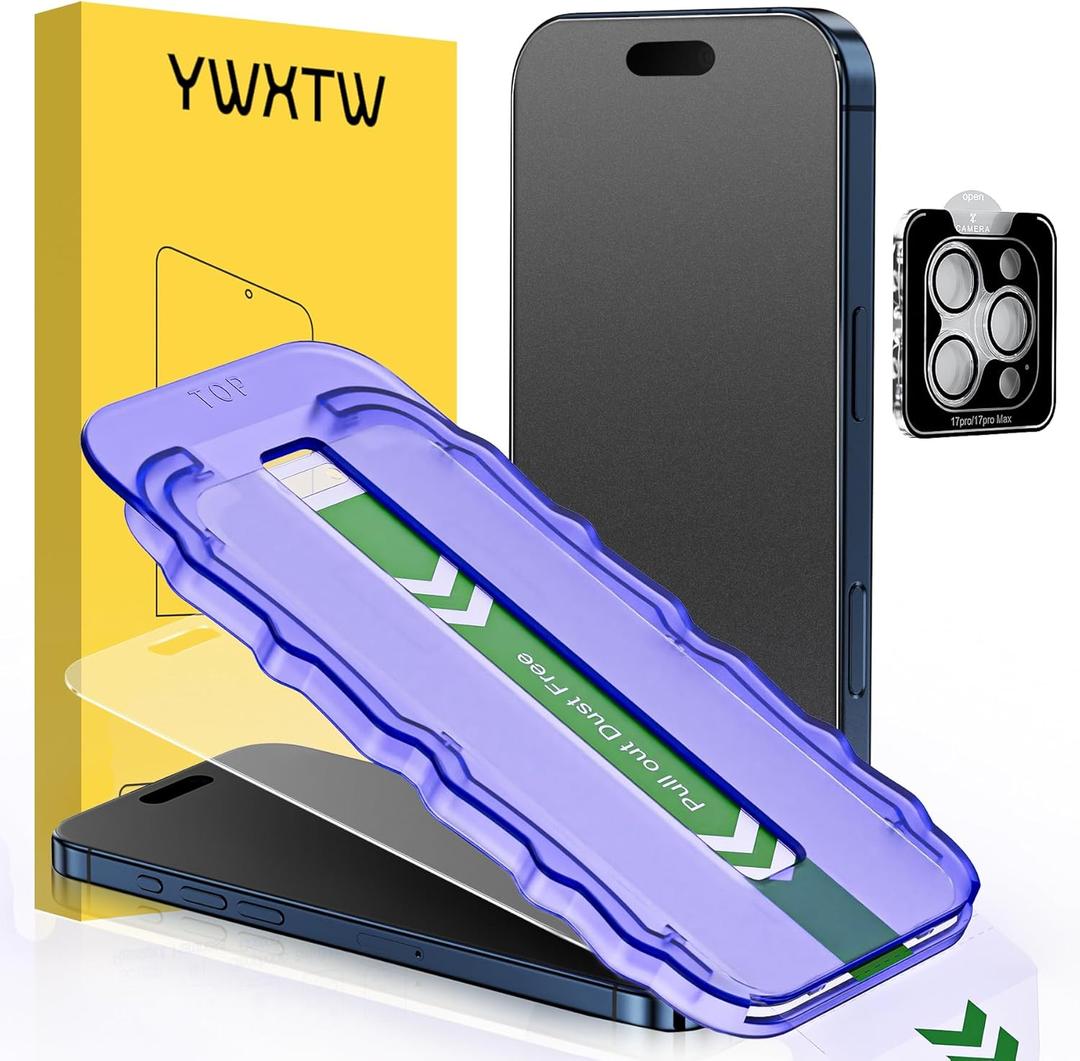 YWXTW 2 Pack for iPhone 17 Pro Matte Screen Protector 6.3 Inch + 1 Set Camera Lens Protector, [1S Pull-Out] Anti Glare Anti Fingerprint 17 Pro Glass Screen Protector, Bubble Free, Smooth as Silk