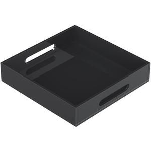 Acrylic Serving Tray with Handles-12x12x2.36Inch-Decorative Tray Letter Tray Organizer for Ottoman Coffee Table Countertop, Black