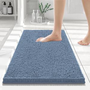 Smiry Luxury Chenille Bathroom Rugs 24x16, Extra Soft and Absorbent Shaggy Bath Mat, Machine Washable, Non-Slip Plush Carpet Runner for Tub, Shower, and Floor, Home Decor Accessories, Grayish Blue
