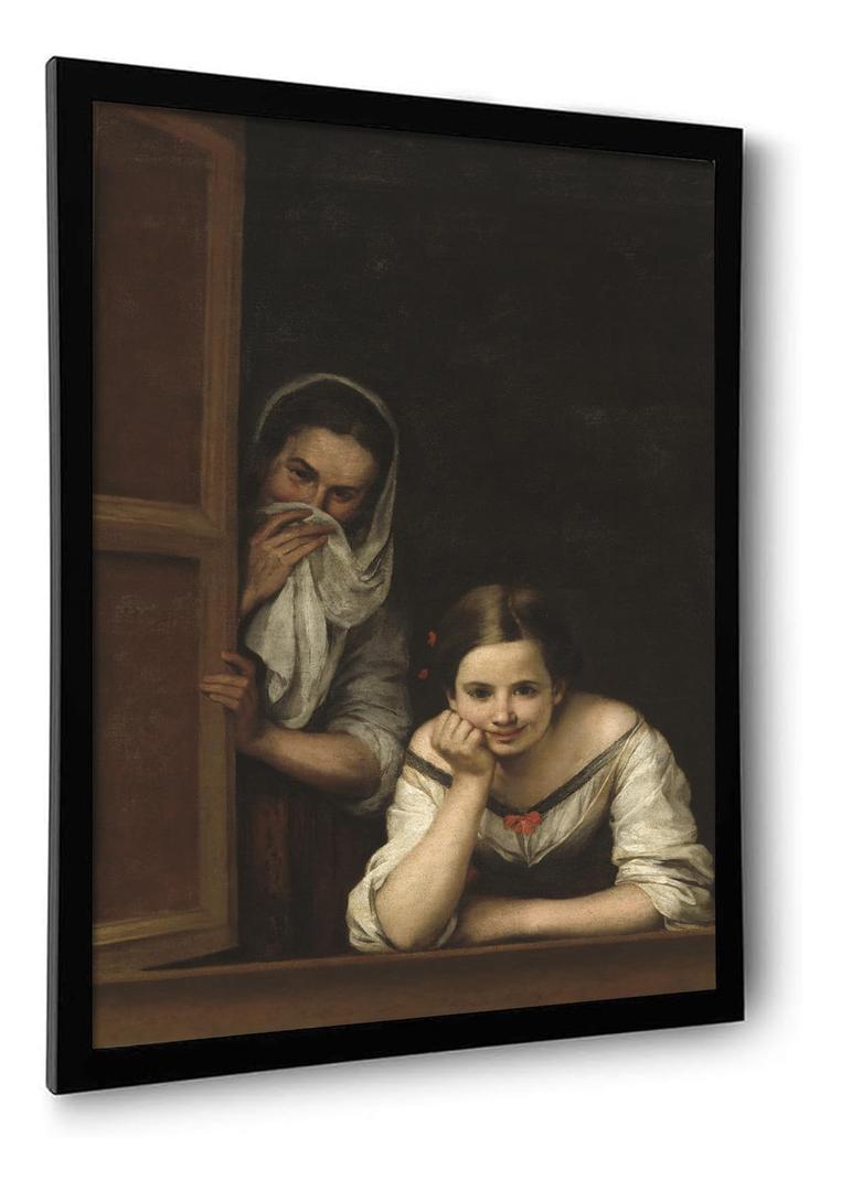 OIQArtOIQ Funny Bathroom Framed Wall Art Vintage Canvas Wall Art Prints Two Women At A Window Pictures Wall Decor Modern Minimalist Humorous Artwork For Restroom, 16x24 in