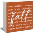 Fall Home Decor Autumn Harvest Wood Sign Fall Bathroom Decorations Farmhouse Home Table Desk Decor (5 x 5 Inches).   Fall Sign Decor, Football Fall Wooden Sign Decor Desk Sign Rustic Autumn Wooden Block Sign Rustic Home Shelf Wall Decoration