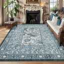 GarveeHome Provence Area Rugs 9x12 Living Room, Botanical Grove Retro Blue Cottagecore Washable Rug for Bedroom Dining Nursery Low-Pile Vintage Large Carpet